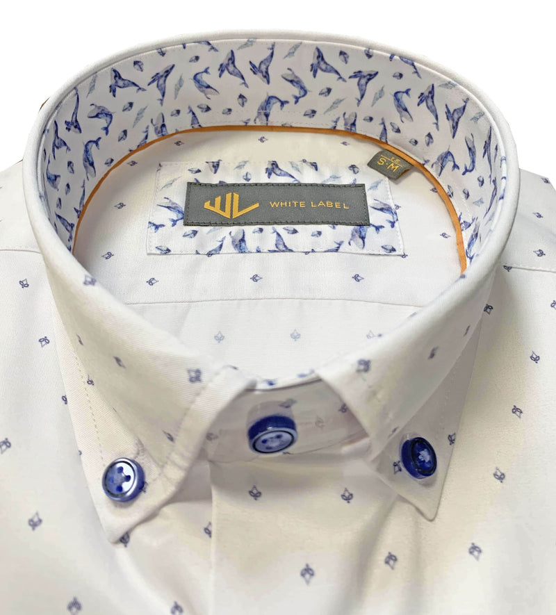 White Label Tapered Fit Shirt White Blue Geometric