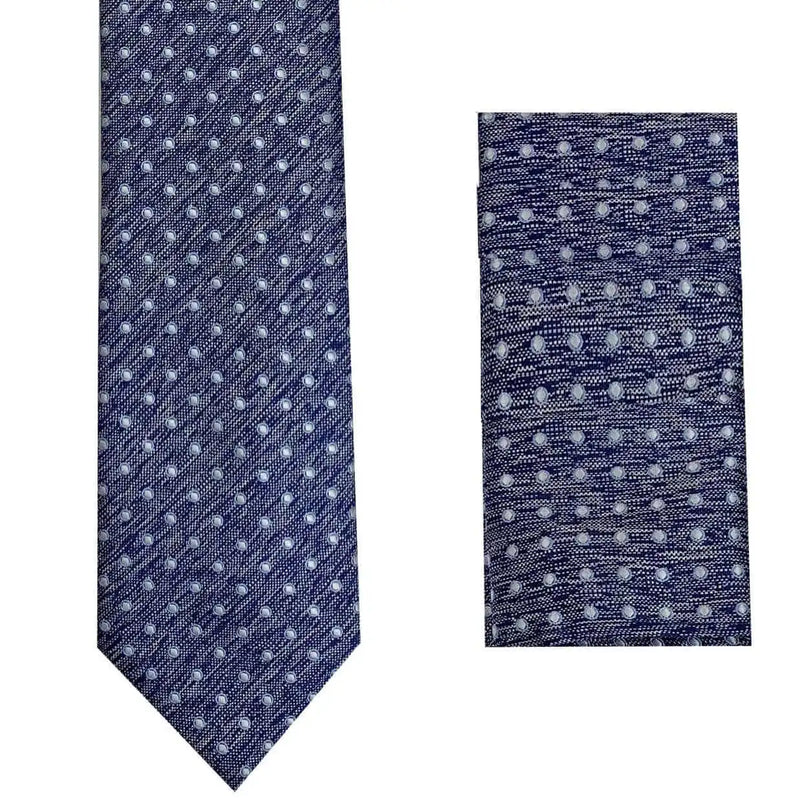 White Label Tie & Pocket Square Set Navy Polka