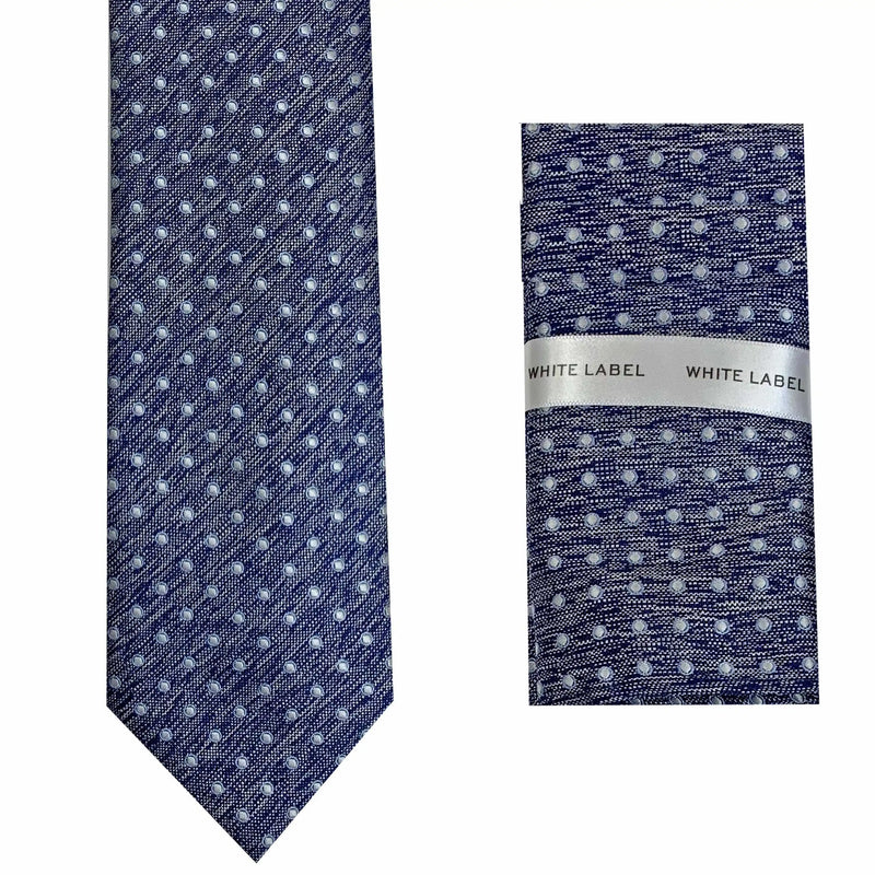 White Label Tie & Pocket Square Set Navy Polka